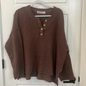 FREE PEOPLE BEACH Hailee Waffle Knit Henley Pullover Sweater
